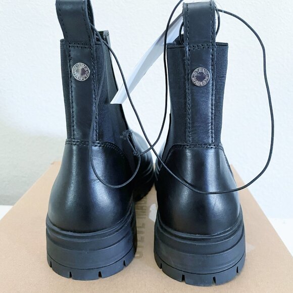 NEW IN BOX Steve Madden Boots 9 Chelsea Lug Platform Leather Gore Retro Black - Picture 4 of 13
